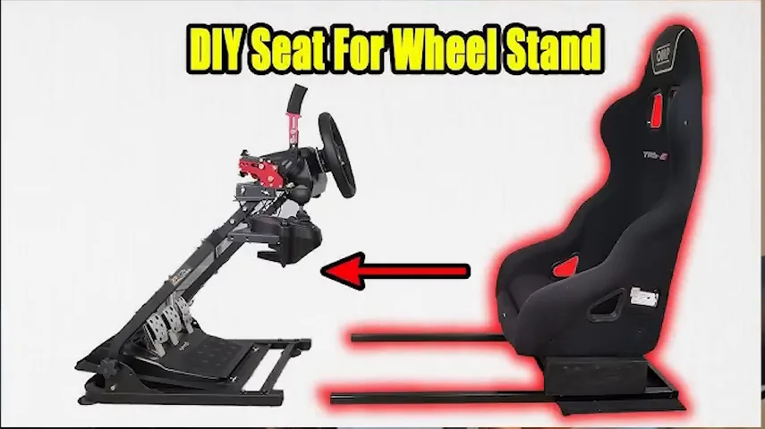 Diagram of a bucket seat being bolted onto a wheel stand with two rails, the sturdy DIY rig fix that these sim racing brake pedal tips start with.