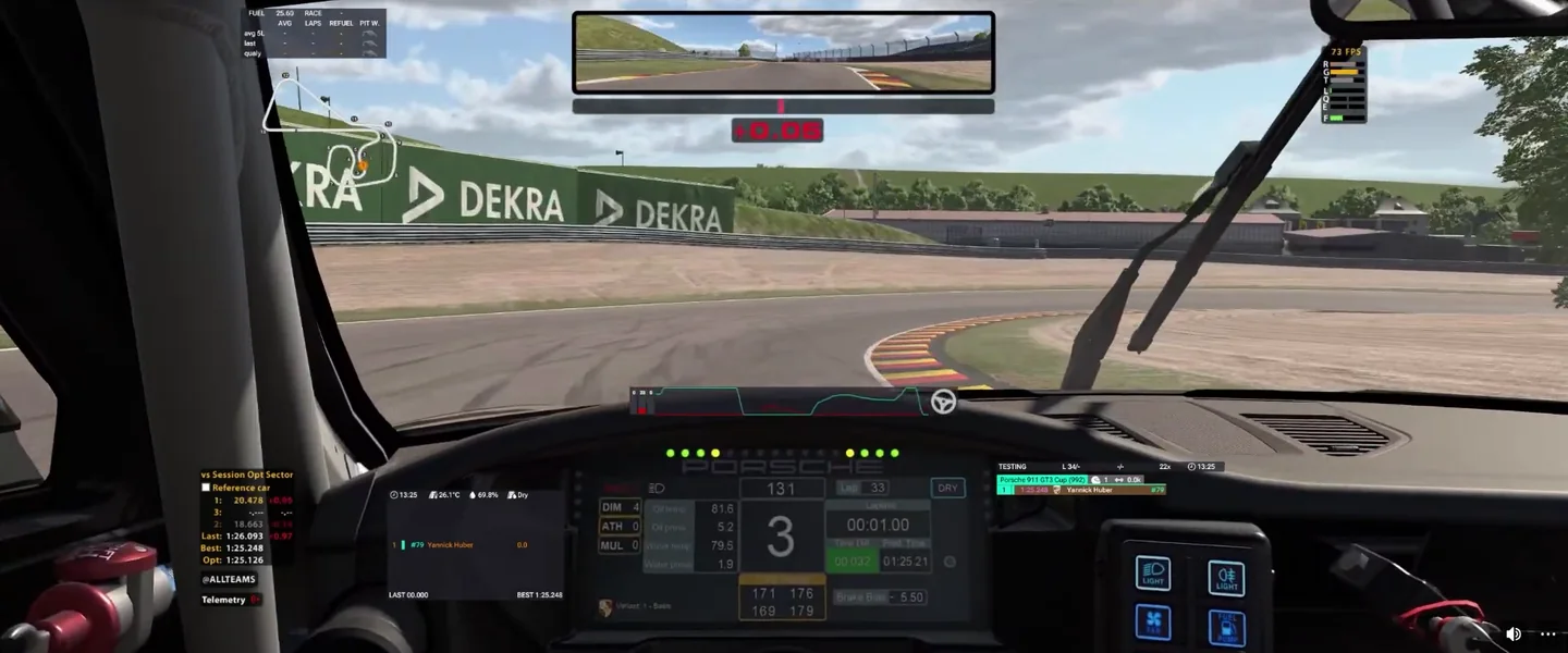 Onboard view from Yanik's Porsche 911 GT3 Cup mid-corner in iRacing during the lap spent listening to tyre noise in the car rotation sim racing session.