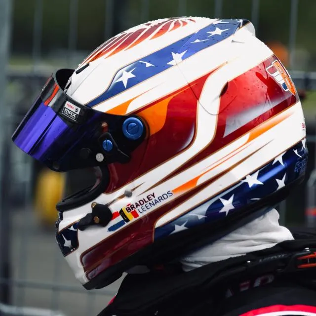 Bradley Leenards' race helmet in the pit lane